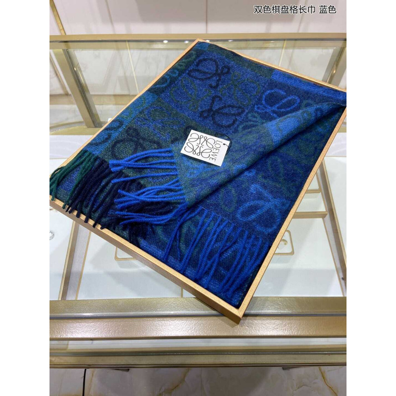 Loewe Anagram Wool And Cashmere Scarf Blue