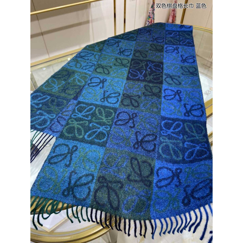 Loewe Anagram Wool And Cashmere Scarf Blue