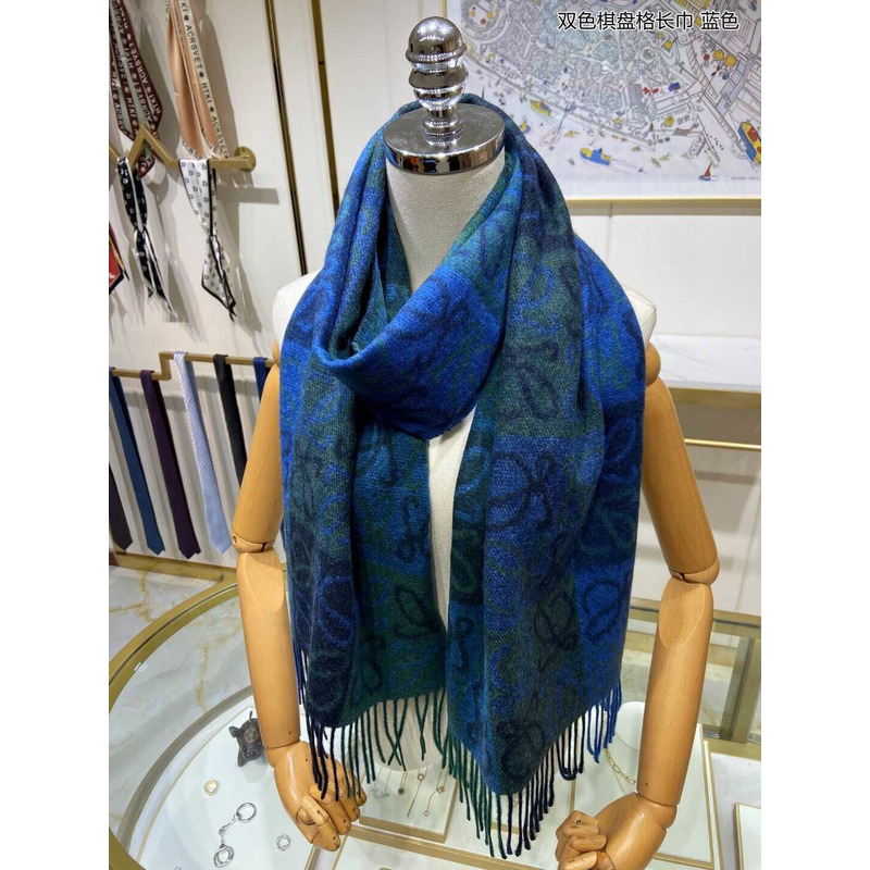 Loewe Anagram Wool And Cashmere Scarf Blue