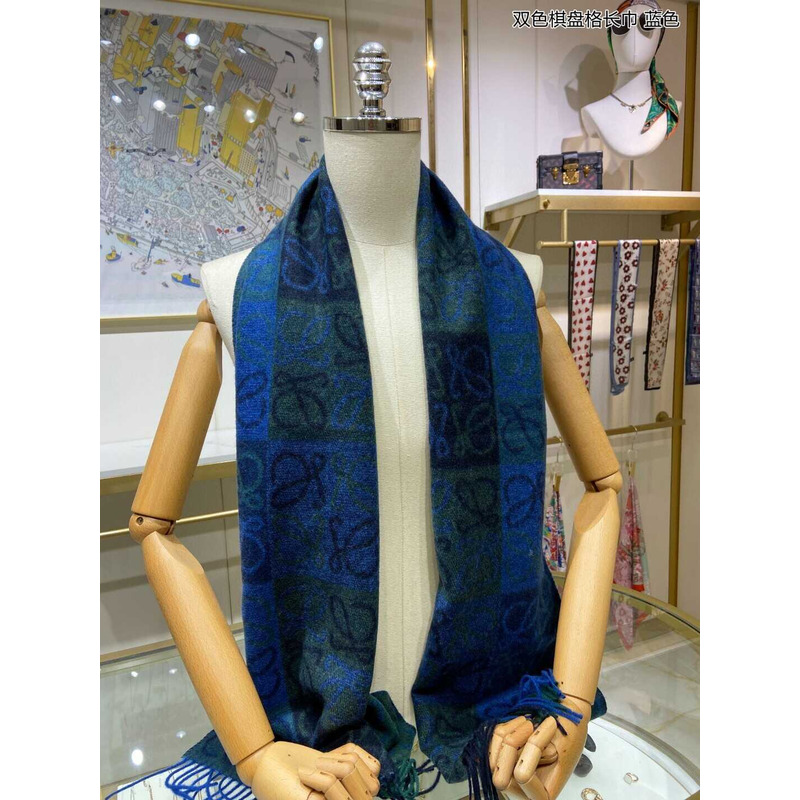 Loewe Anagram Wool And Cashmere Scarf Blue