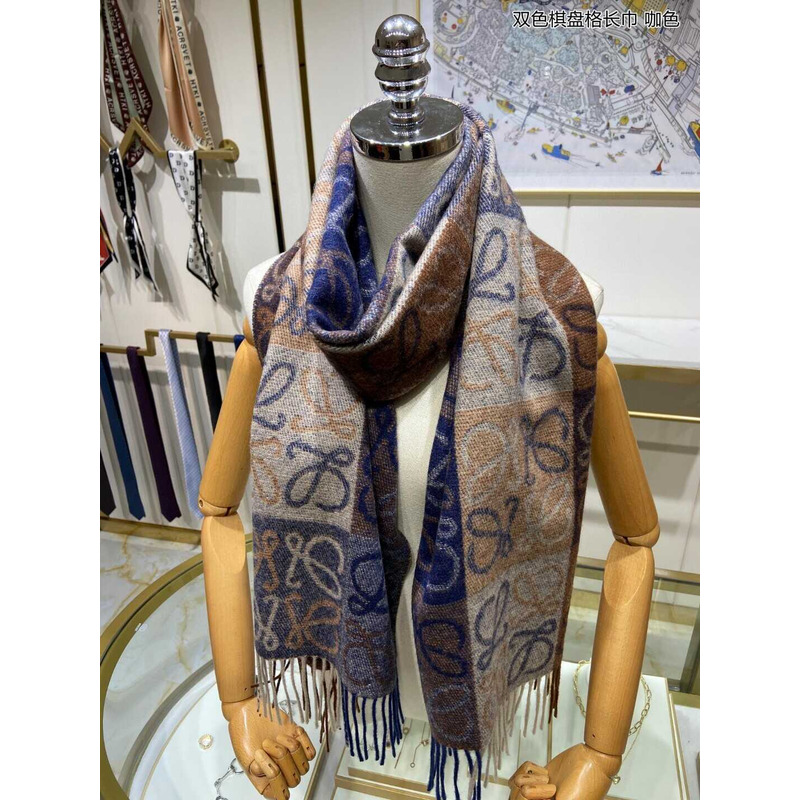 Loewe Anagram Wool And Cashmere Scarf Blue & Brown