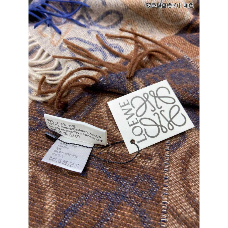 Loewe Anagram Wool And Cashmere Scarf Blue & Brown