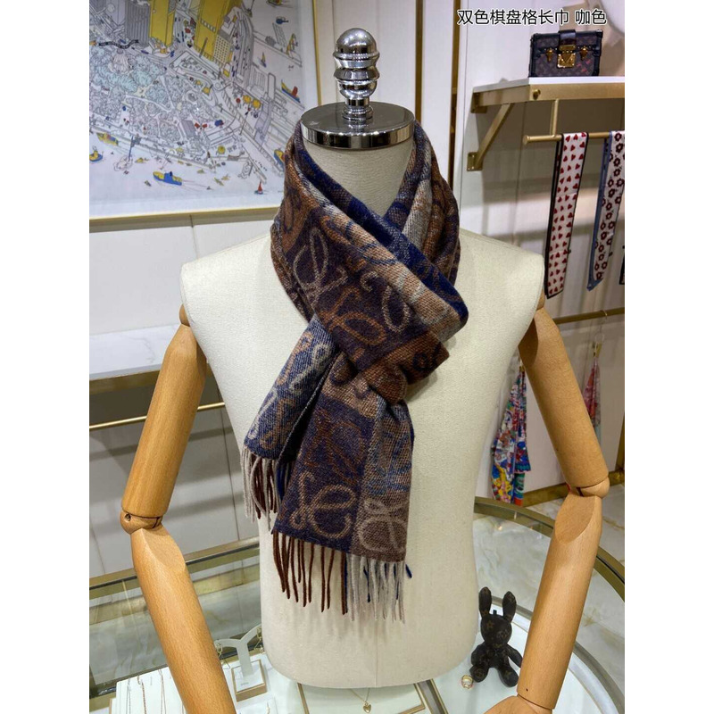 Loewe Anagram Wool And Cashmere Scarf Blue & Brown