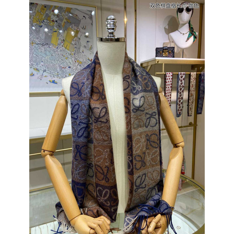 Loewe Anagram Wool And Cashmere Scarf Blue & Brown