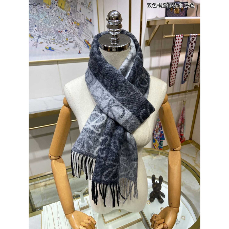 Loewe Anagram Wool And Cashmere Scarf Black & White