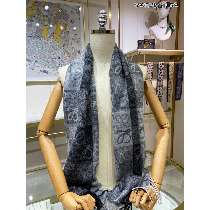 Loewe Anagram Wool And Cashmere Scarf Black & White