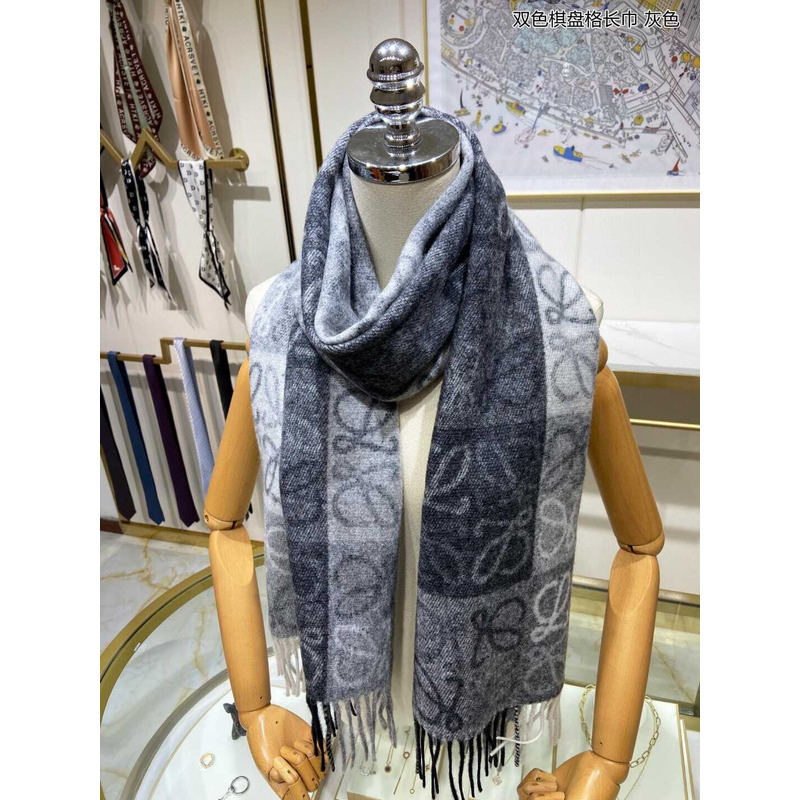 Loewe Anagram Wool And Cashmere Scarf Black & White