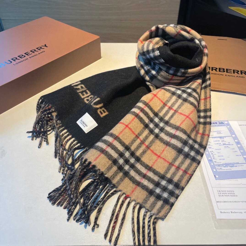 B**rry reversible check cashmere scarf archive beige