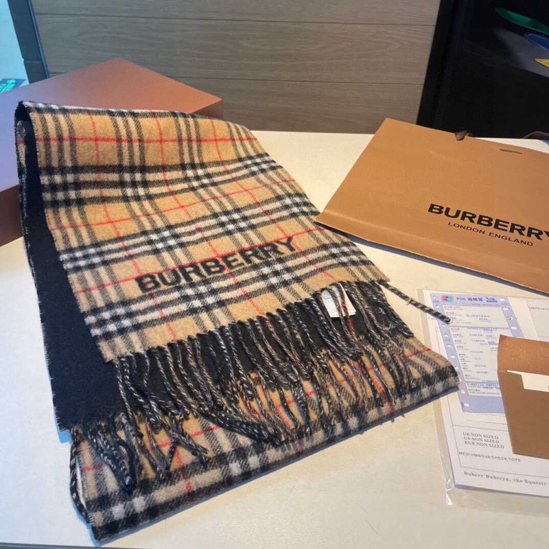 B**rry reversible check cashmere scarf archive beige