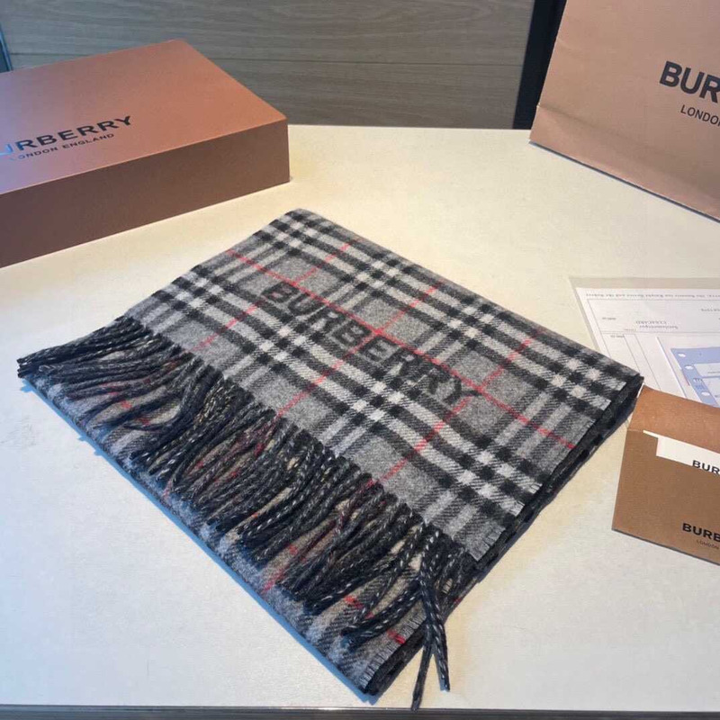 B**rry reversible check cashmere scarf grey