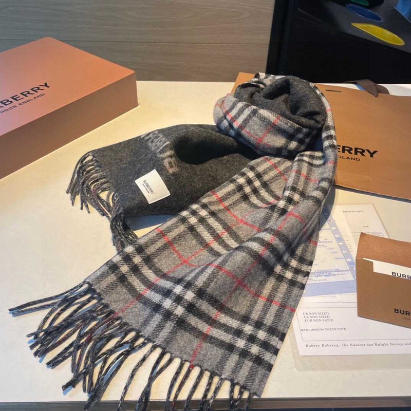 B**rry reversible check cashmere scarf grey