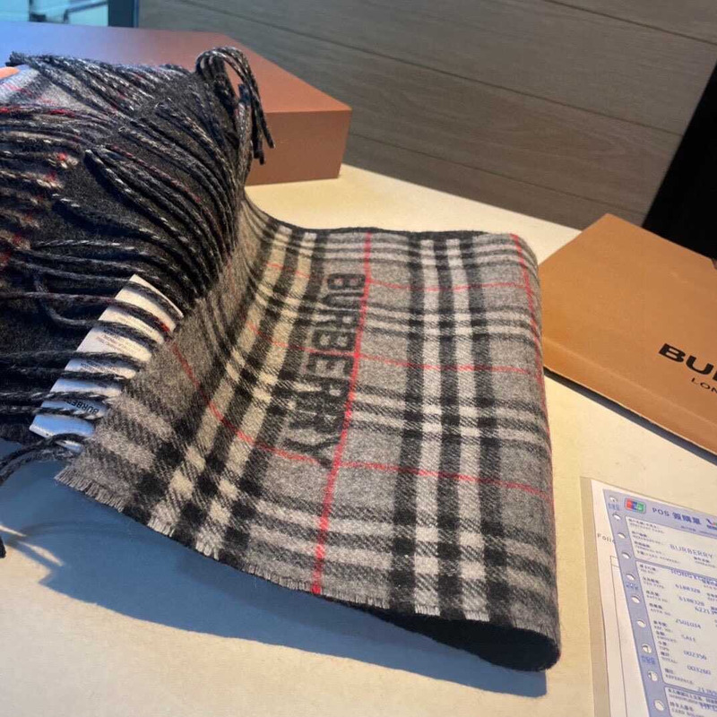 B**rry reversible check cashmere scarf grey