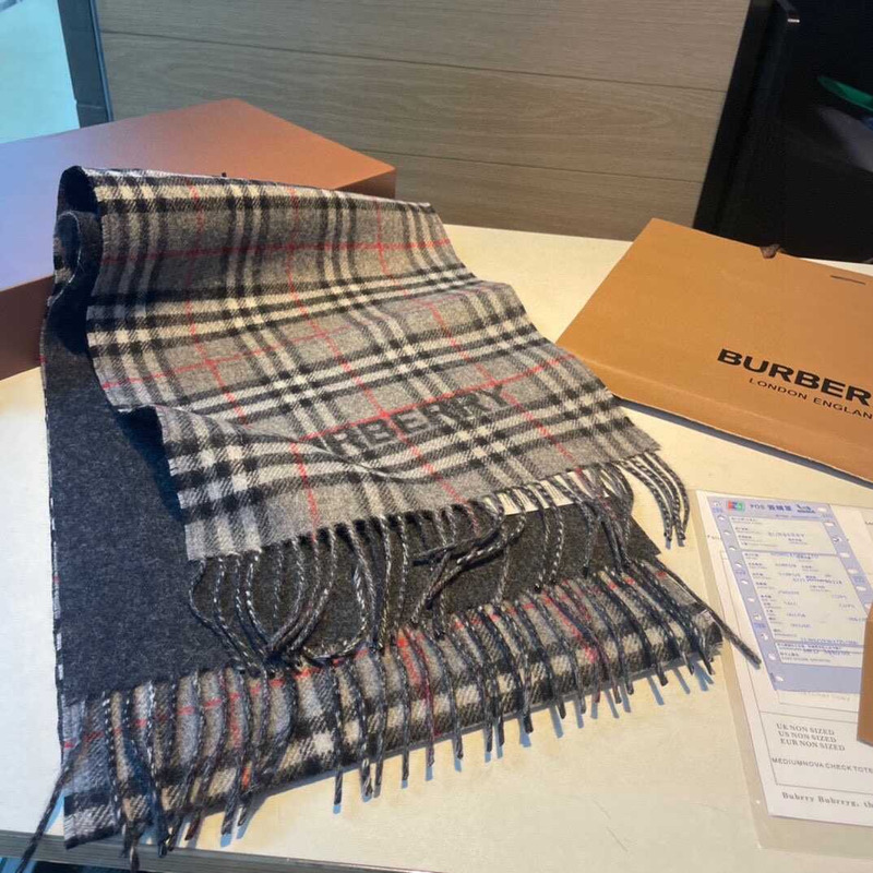 B**rry reversible check cashmere scarf grey