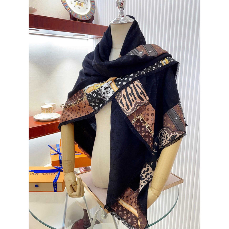 l**is V*t*n silk monogram scarf black and brown