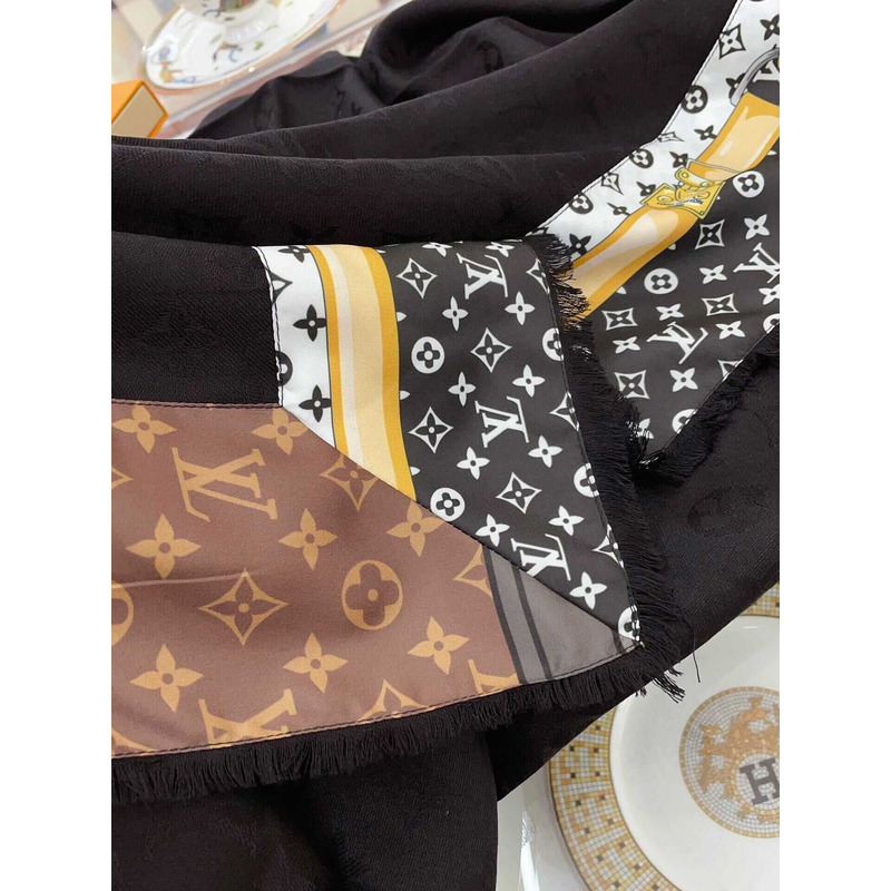 l**is V*t*n silk monogram scarf black and brown