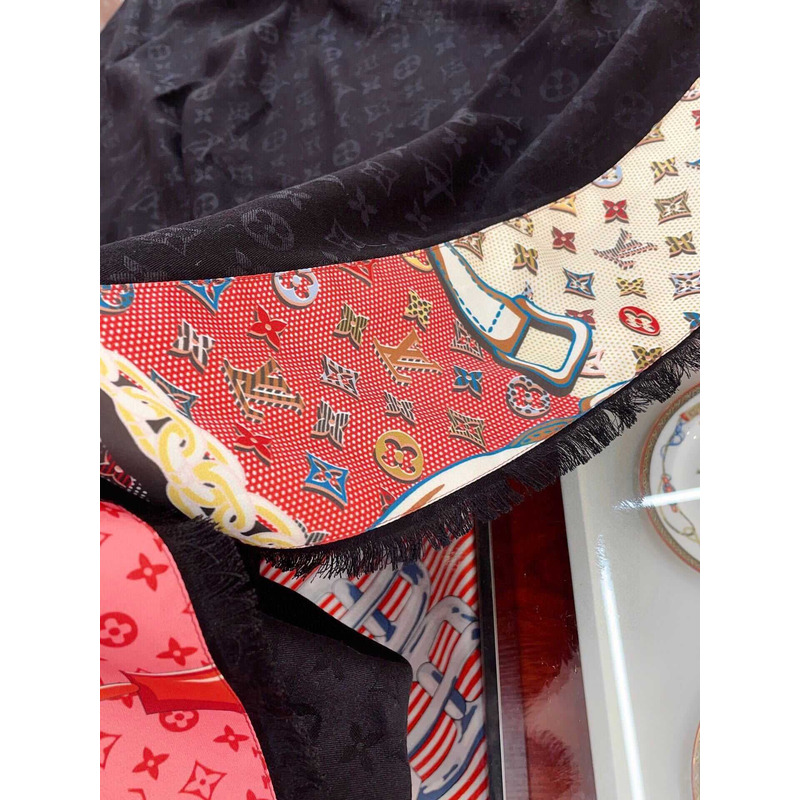 l**is V*t*n silk monogram scarf black and red