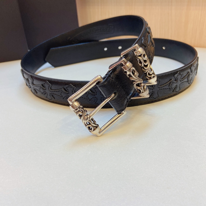 Chrome Heart Silver Buckle Leather Belt Black