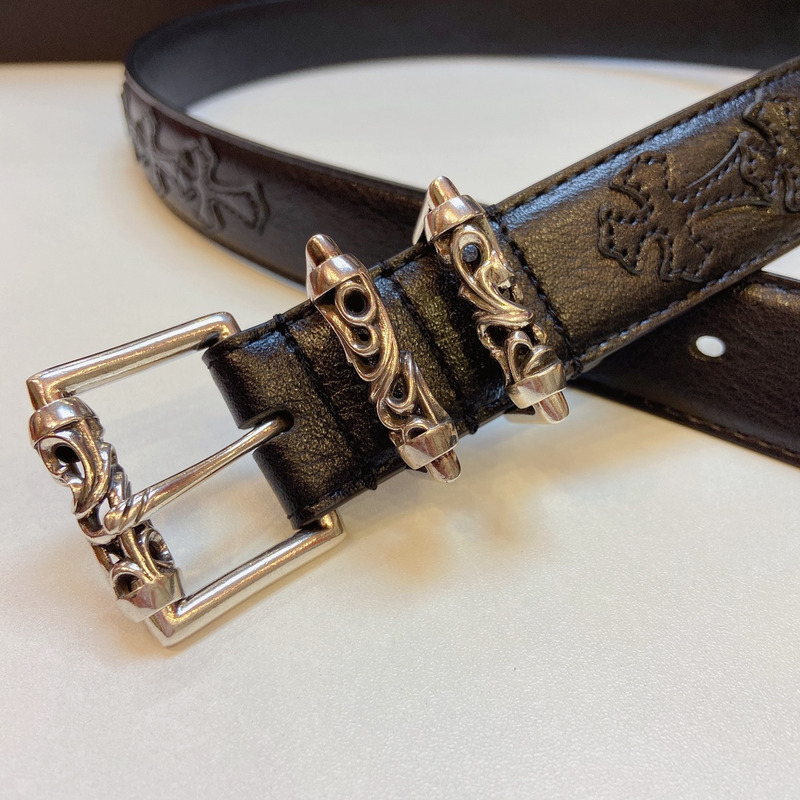 Chrome Heart Silver Buckle Leather Belt Black