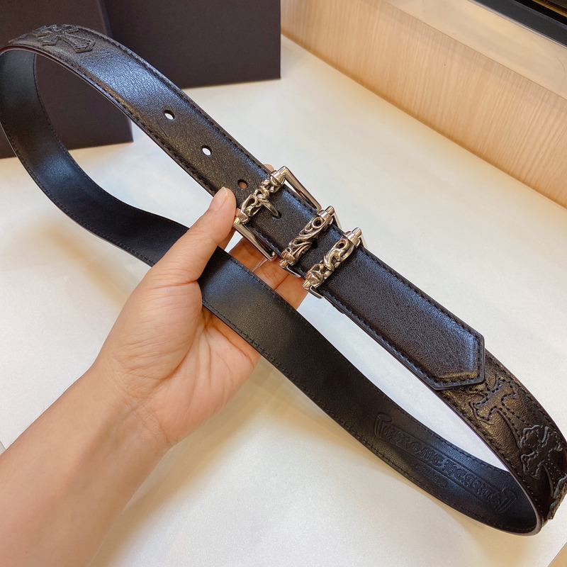 Chrome Heart Silver Buckle Leather Belt Black