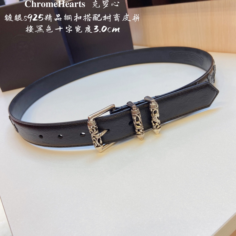 Chrome Heart Silver Buckle Leather Belt Black