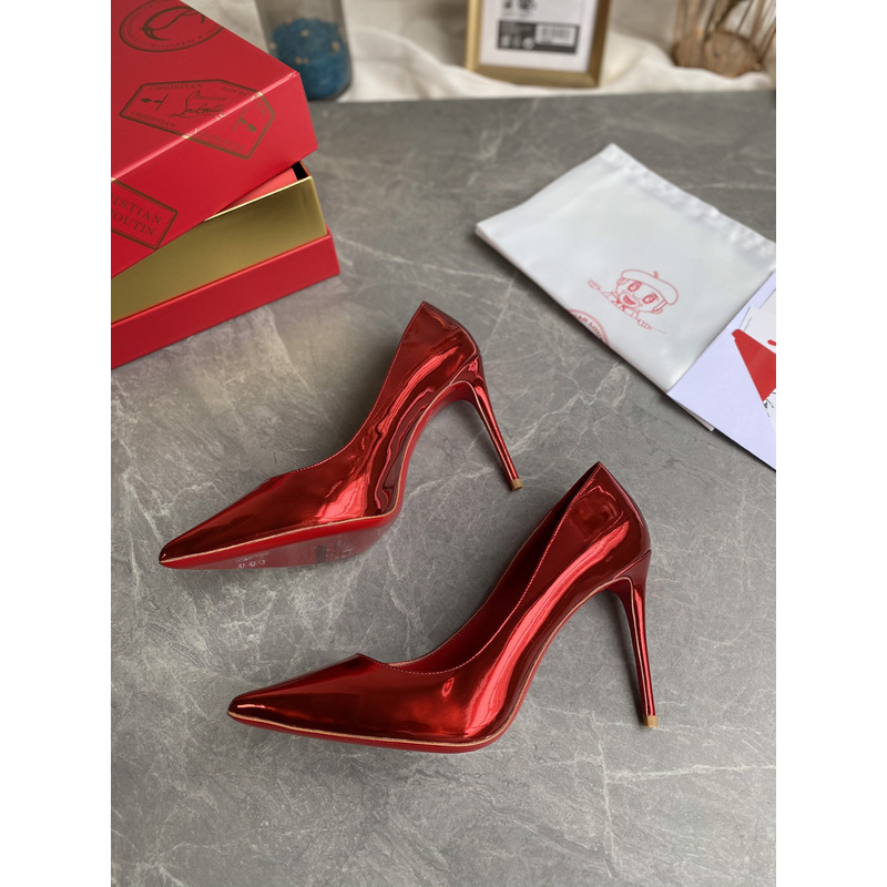 Ch**an louboutin kate patent pointed-toe red sole high-heel pumps