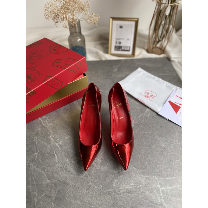 Ch**an louboutin kate patent pointed-toe red sole high-heel pumps