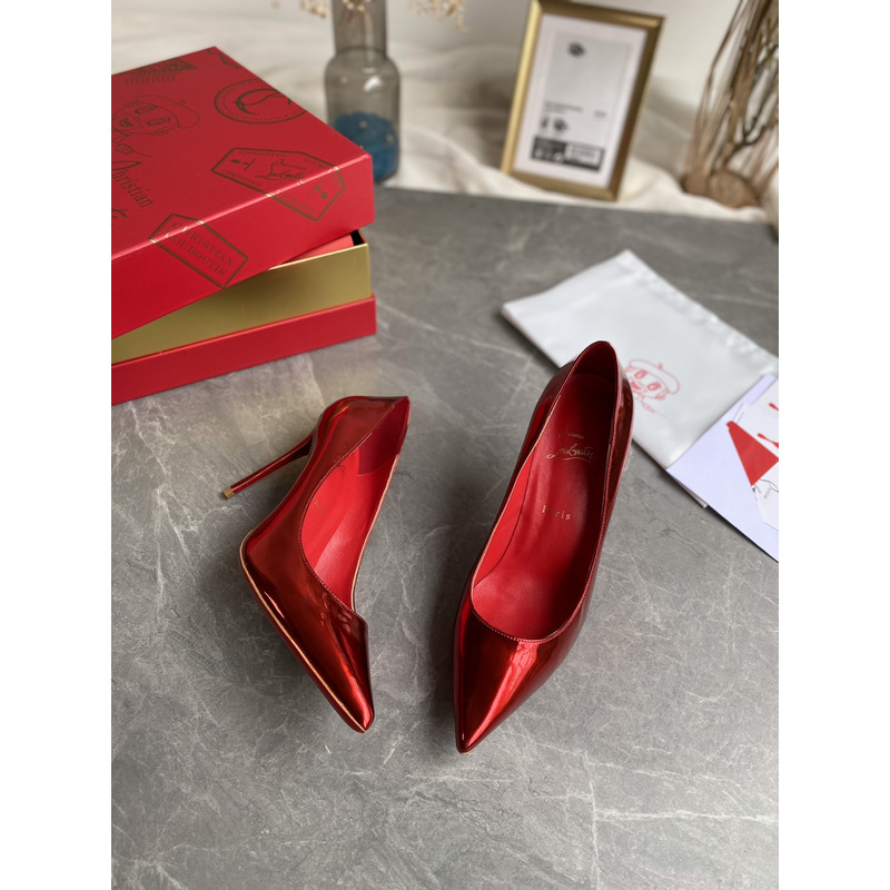 Ch**an louboutin kate patent pointed-toe red sole high-heel pumps