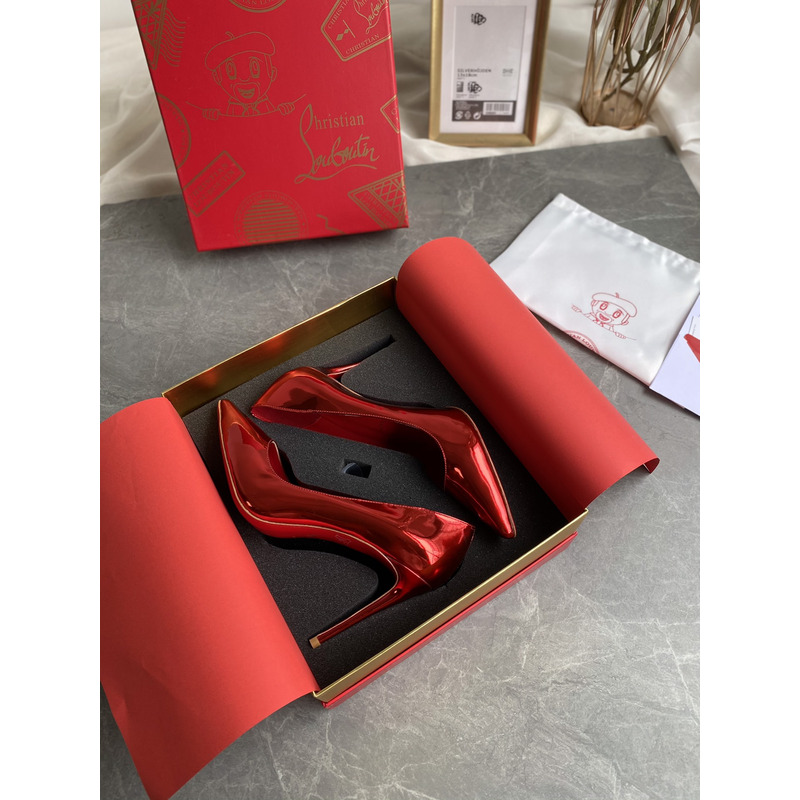 Ch**an louboutin kate patent pointed-toe red sole high-heel pumps