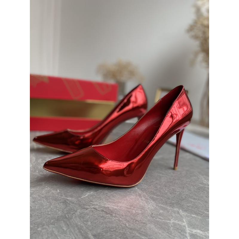 Ch**an louboutin kate patent pointed-toe red sole high-heel pumps