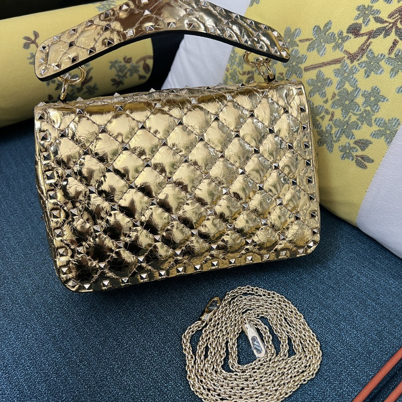 Valentino Rockstud Spike Metallic Calfskin Handbag Gold