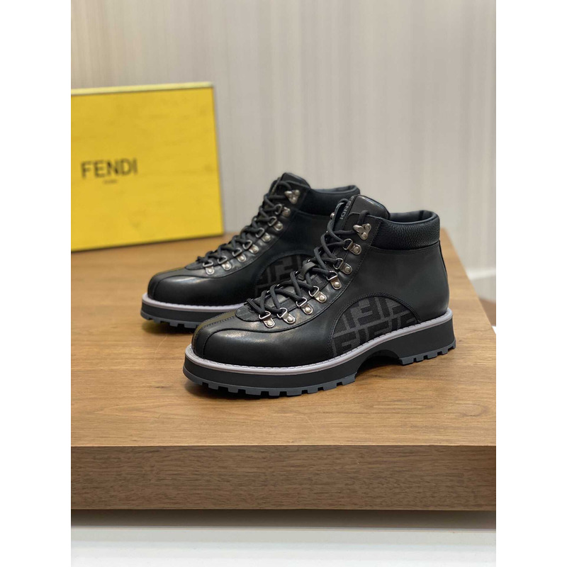 F**di monogram detailed lace-up ankle boots black