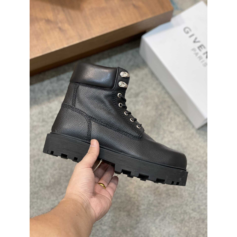 Givenchy Trekker Polish Leather Ankle Workboots In Black