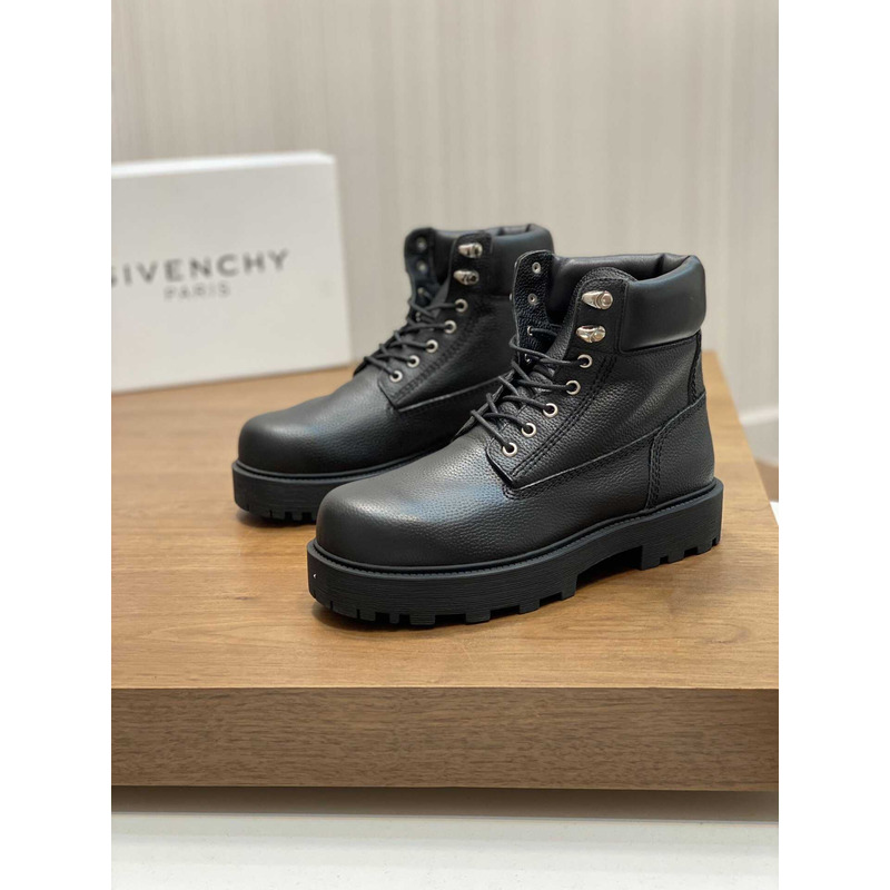 Givenchy Trekker Polish Leather Ankle Workboots In Black