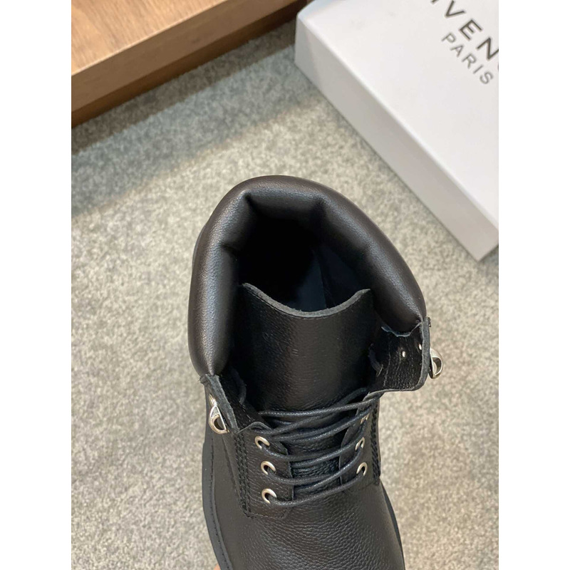 Givenchy Trekker Polish Leather Ankle Workboots In Black