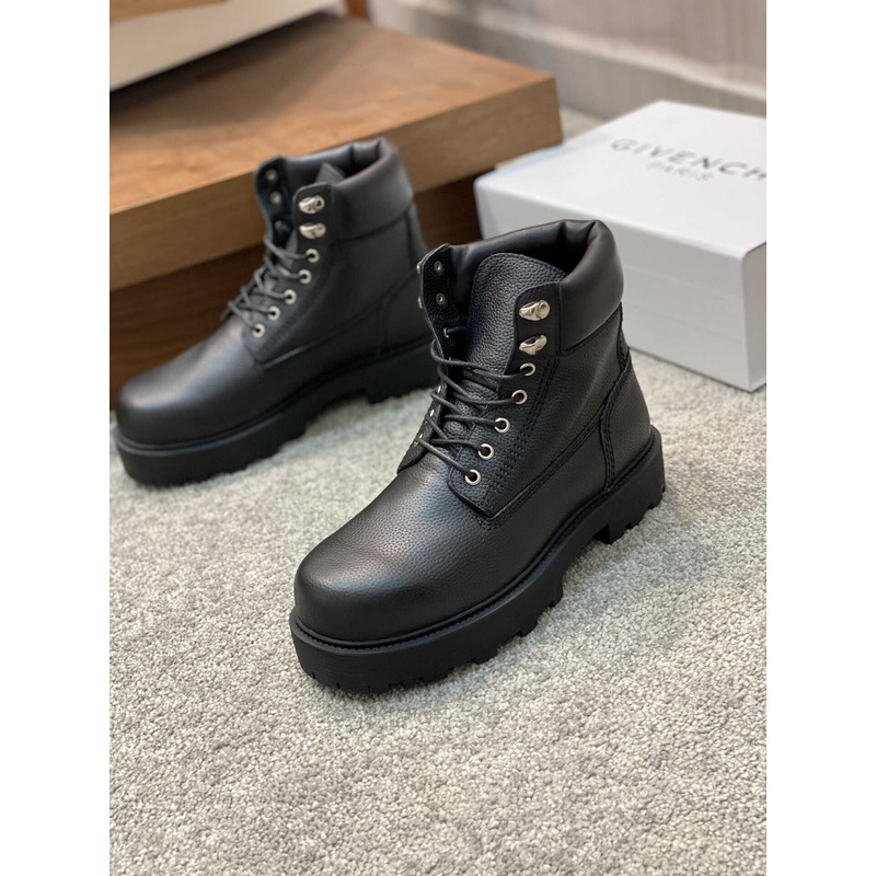 Givenchy Trekker Polish Leather Ankle Workboots In Black