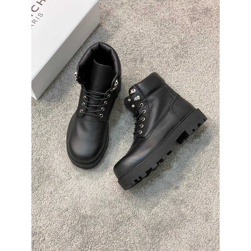 Givenchy Trekker Polish Leather Ankle Workboots In Black