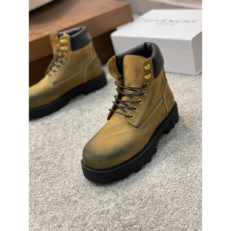 GivenchyTrekker Ankle Workboots In Suede Khaki Green/Black