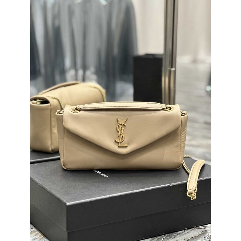 Saint Laurent Calyso Sheepskin Leather Handbag Cream