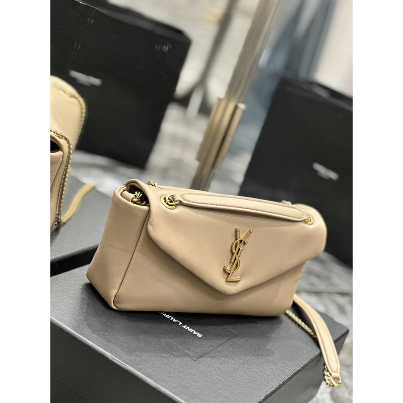 Saint Laurent Calyso Sheepskin Leather Handbag Cream