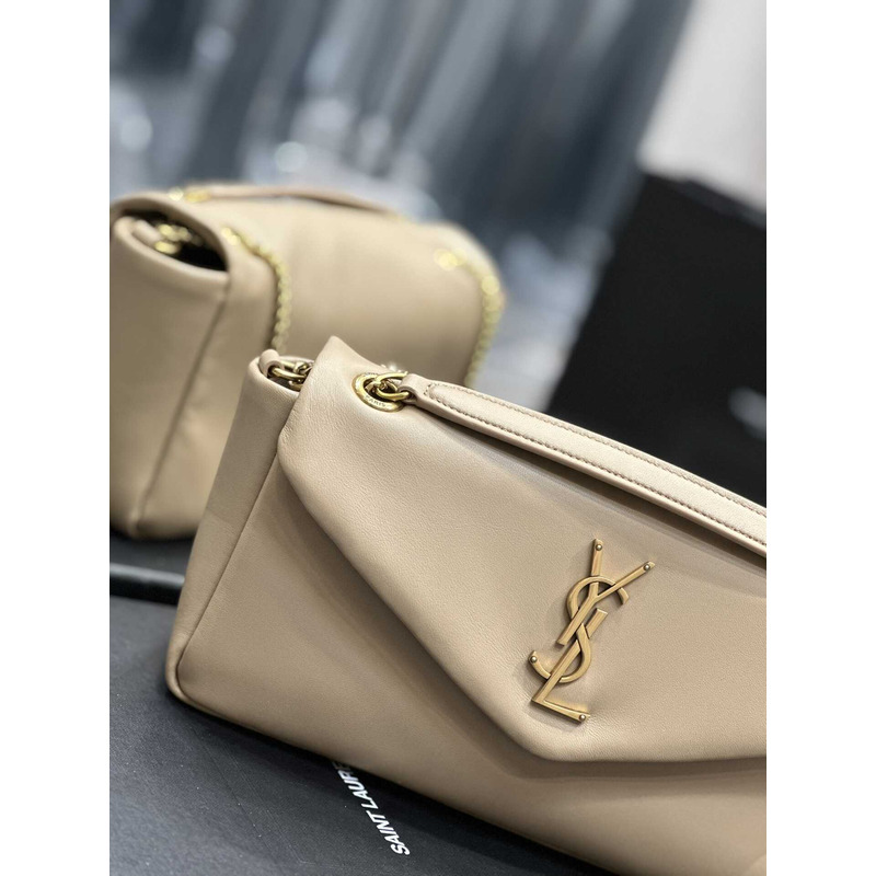 Saint Laurent Calyso Sheepskin Leather Handbag Cream