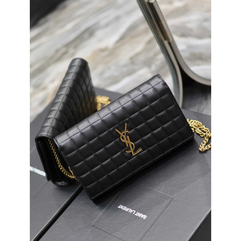 Saint Laurent Lambskin Cassander Chain Wallet Black