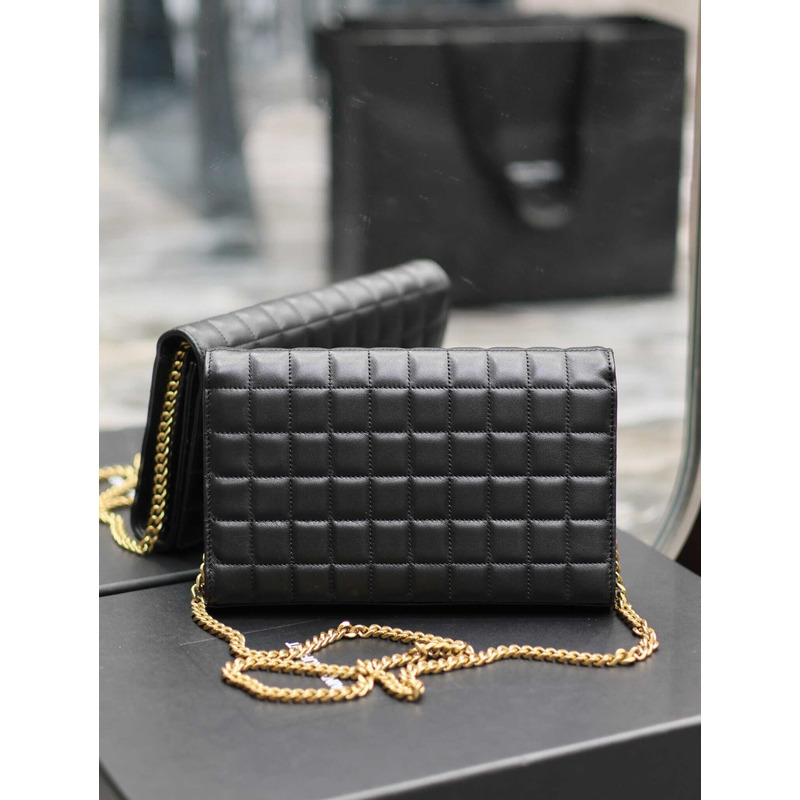 Saint Laurent Lambskin Cassander Chain Wallet Black