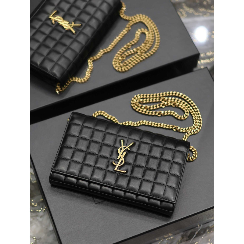 Saint Laurent Lambskin Cassander Chain Wallet Black