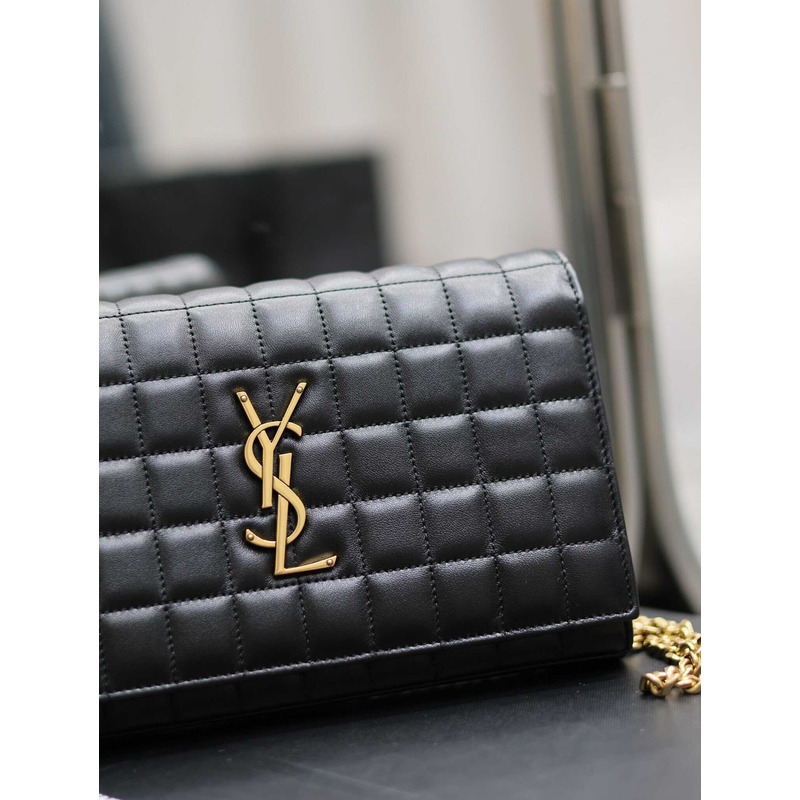 Saint Laurent Lambskin Cassander Chain Wallet Black