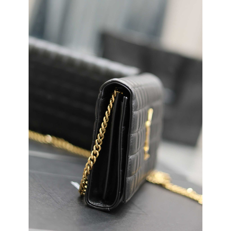 Saint Laurent Lambskin Cassander Chain Wallet Black