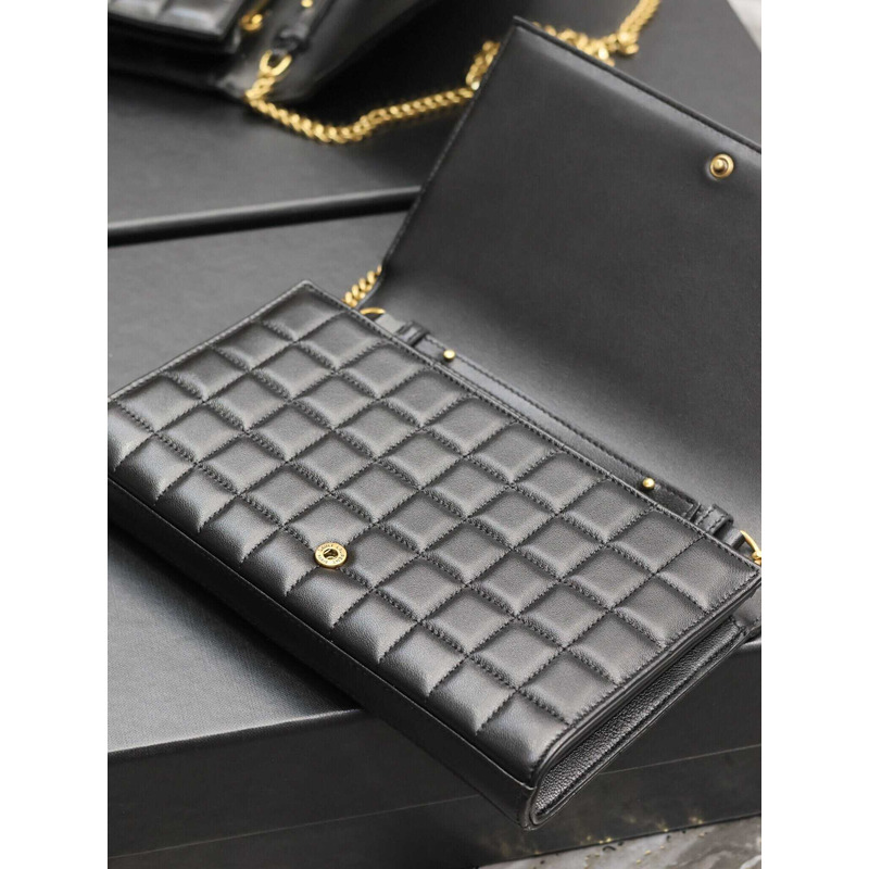 Saint Laurent Lambskin Cassander Chain Wallet Black