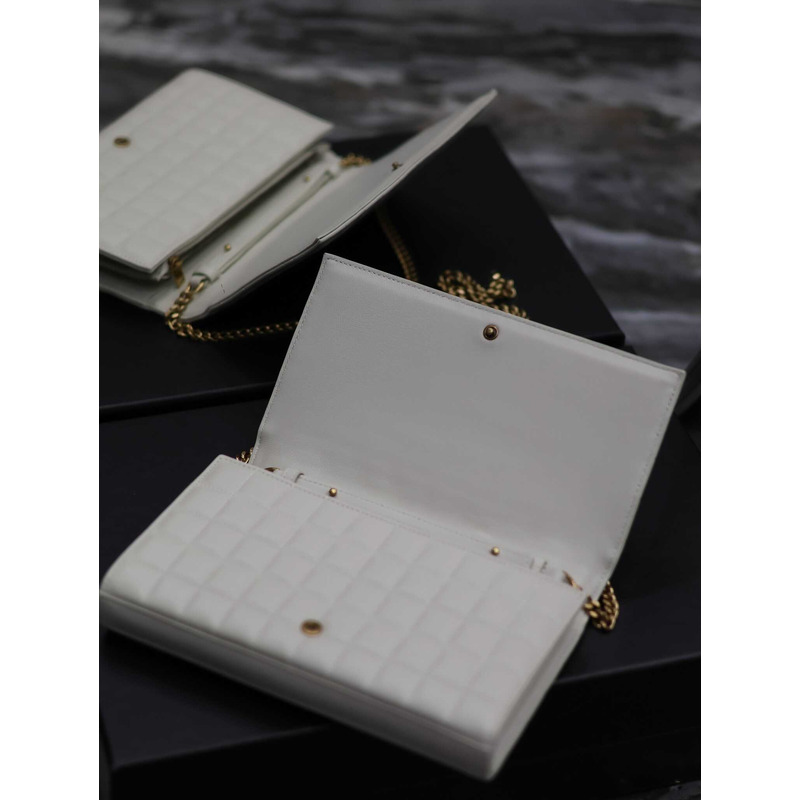 Saint Laurent Lambskin Cassander Chain Wallet White