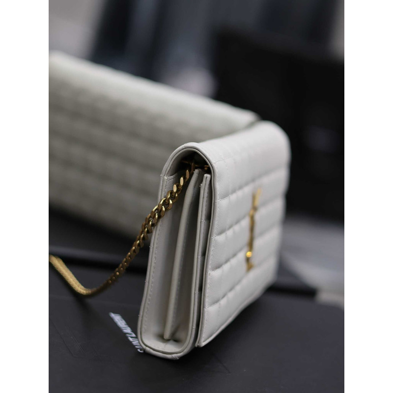 Saint Laurent Lambskin Cassander Chain Wallet White