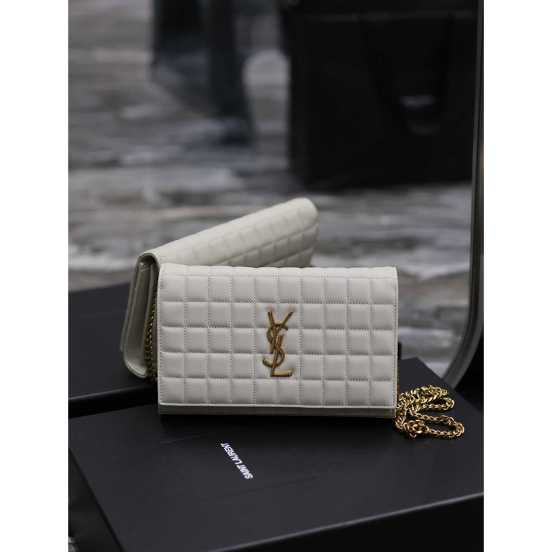 Saint Laurent Lambskin Cassander Chain Wallet White