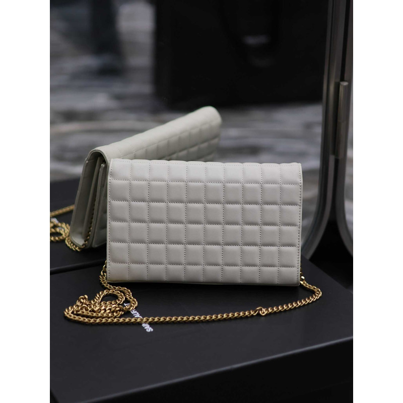 Saint Laurent Lambskin Cassander Chain Wallet White